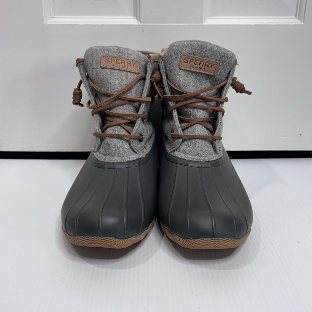 Sperry Saltwater Duck Boots Womens 11 Gray Wool Waterproof Insulated Winter